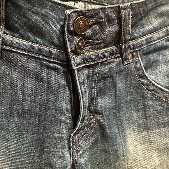 Vintage Y2K Hudson Low Rise Flare Jeans 2000s Distressed Dark Wash Denim - Sz 27 - Picture 7 of 16